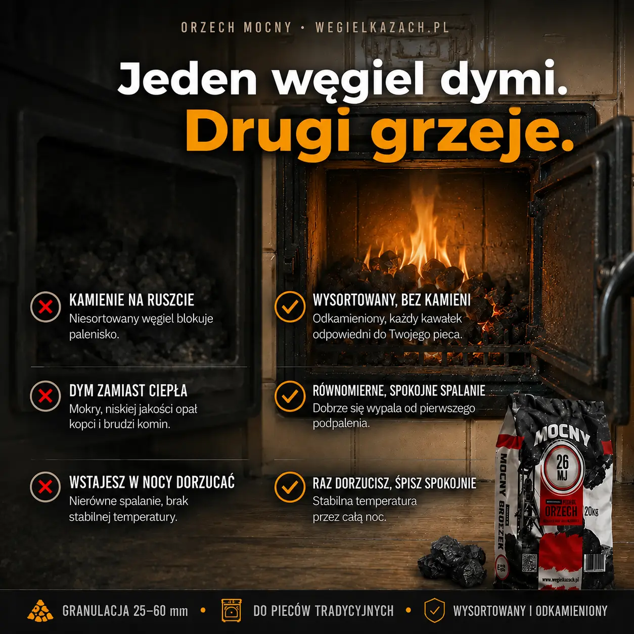 Jeden węgiel dymi, drugi grzeje, wysortowany i odkamieniony